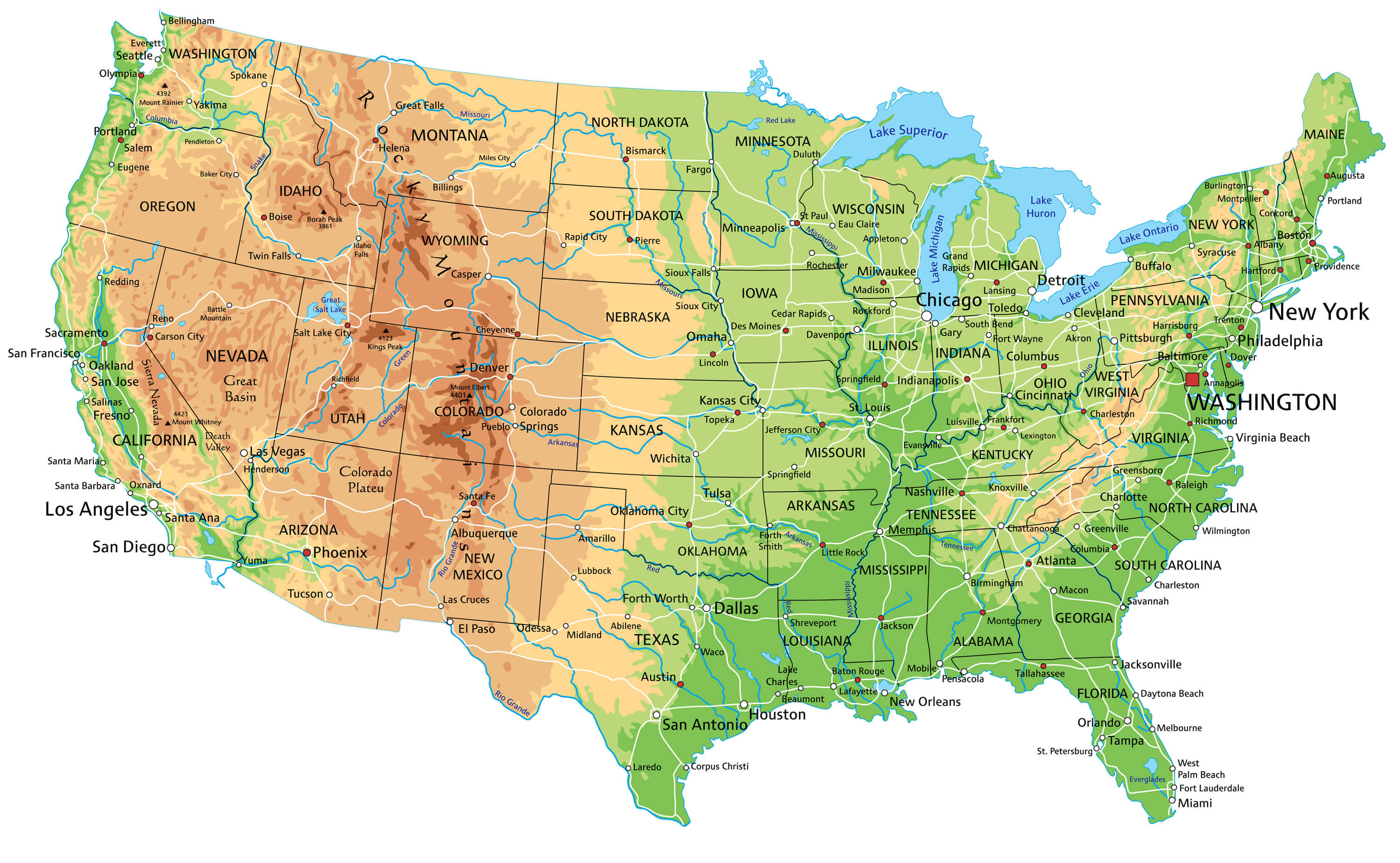 High Resolution United States Physical Map